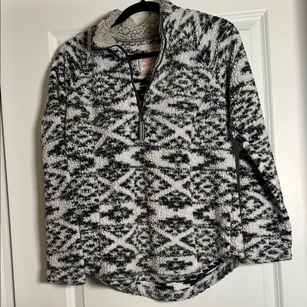 Black and White Geometric Cowl Neck Sweater